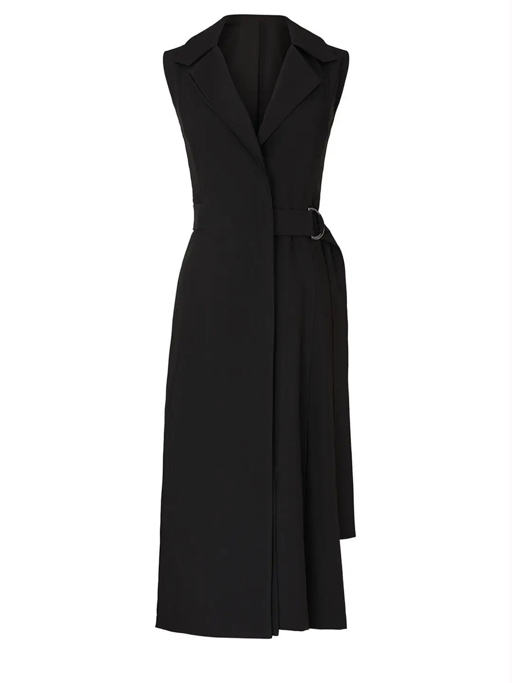 Jason Wu Sleeveless Black Midi Notch Collar Wrap Dress with Side Buckle Size 10